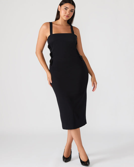 RENE Black Form-Fitting Bow Women's Midi Dress