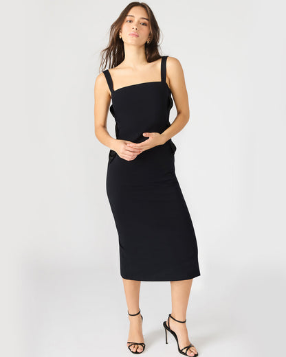 RENE Black Form-Fitting Bow Women's Midi Dress