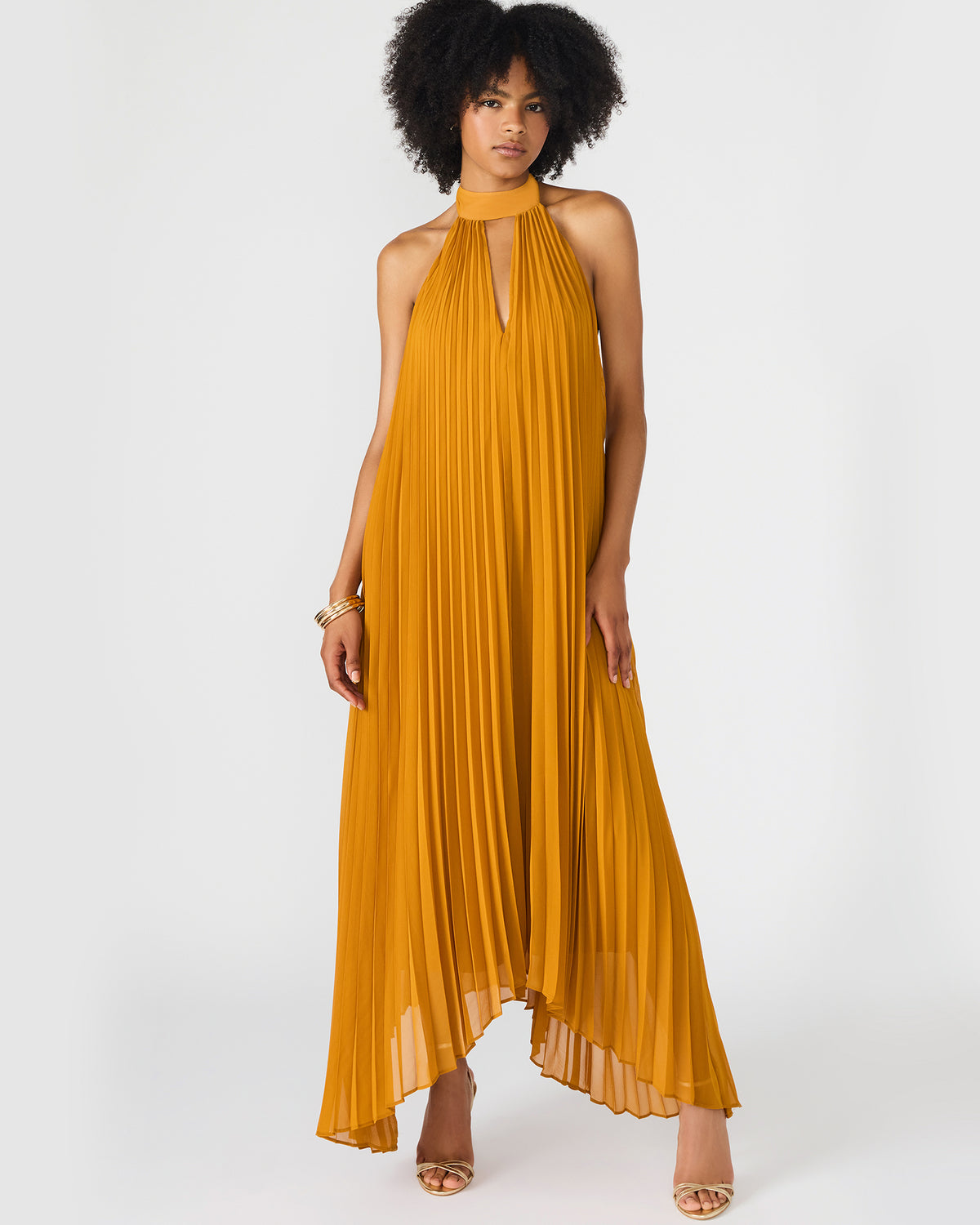 MARAYA Tuscan Gold Flowy Halter Women's Maxi Dress