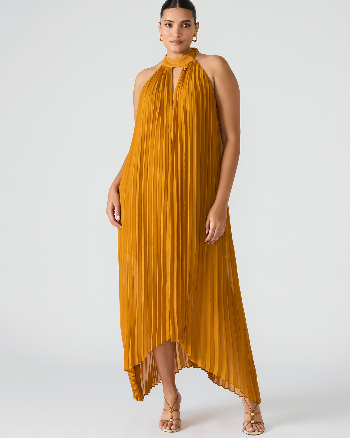 MARAYA Tuscan Gold Flowy Halter Women's Maxi Dress