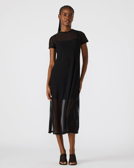 NOLA Black Short-Sleeved Mesh Sheer Women's Dress