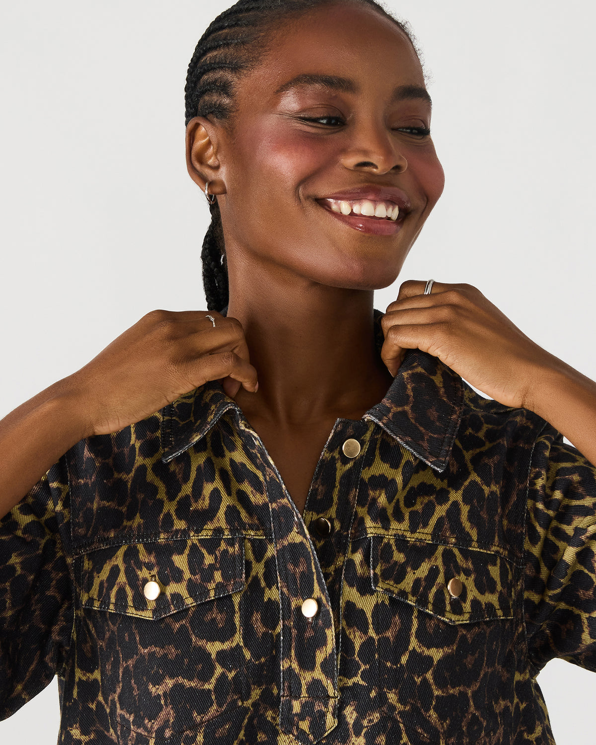 FREDDY Hot Spots Print Short-Sleeved Denim Button-Up Mini Women's Dress