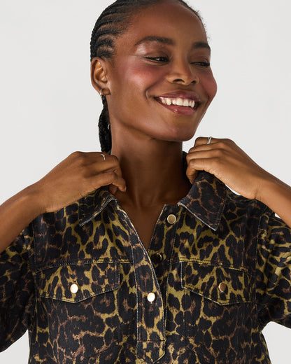 FREDDY Hot Spots Print Short-Sleeved Denim Button-Up Mini Women's Dress