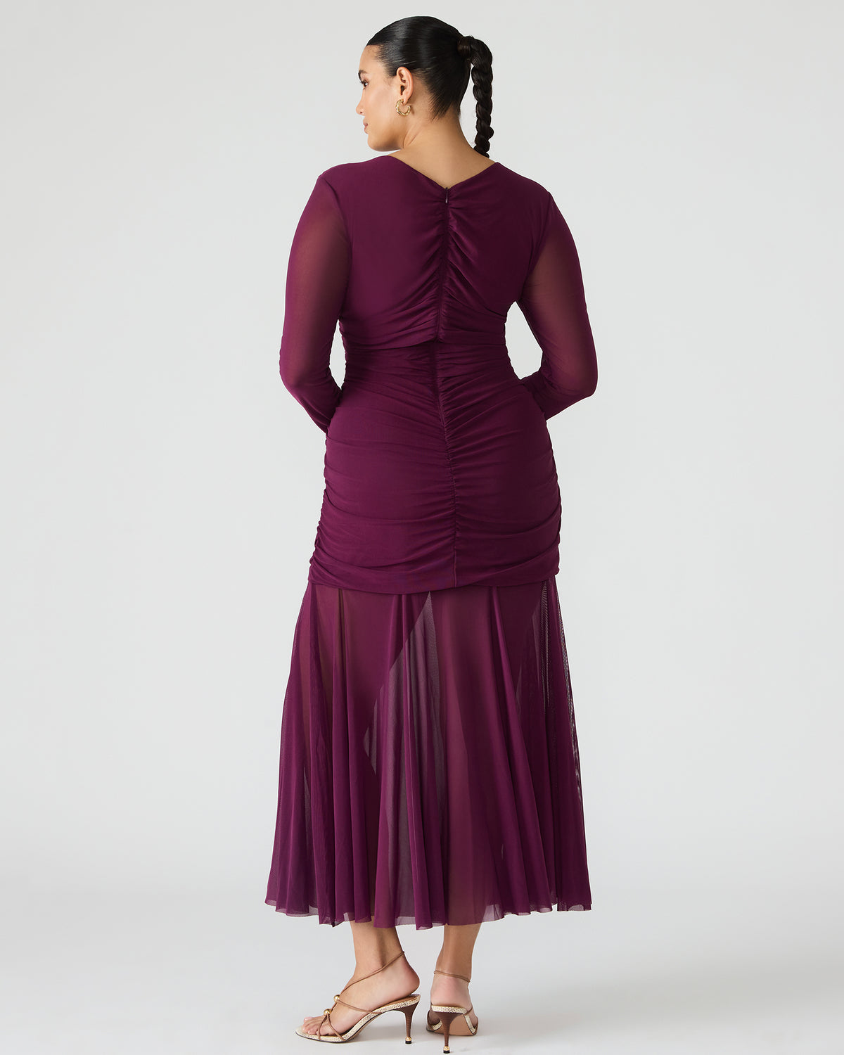 KIARA Beet Long-Sleeved Maxi Mesh Flowy Women's Dress