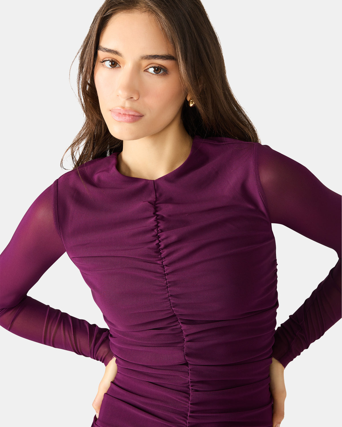 KIARA Beet Long-Sleeved Maxi Mesh Flowy Women's Dress