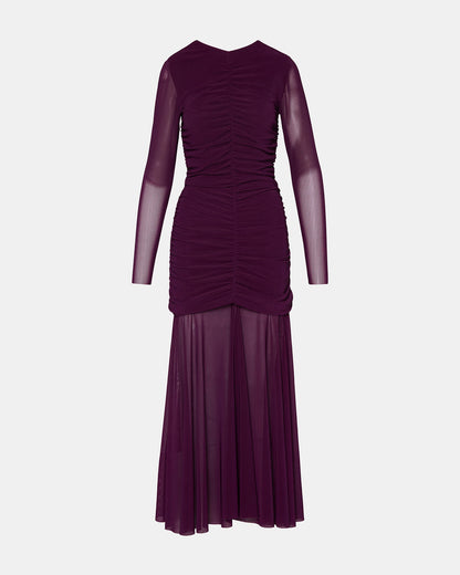KIARA Beet Long-Sleeved Maxi Mesh Flowy Women's Dress