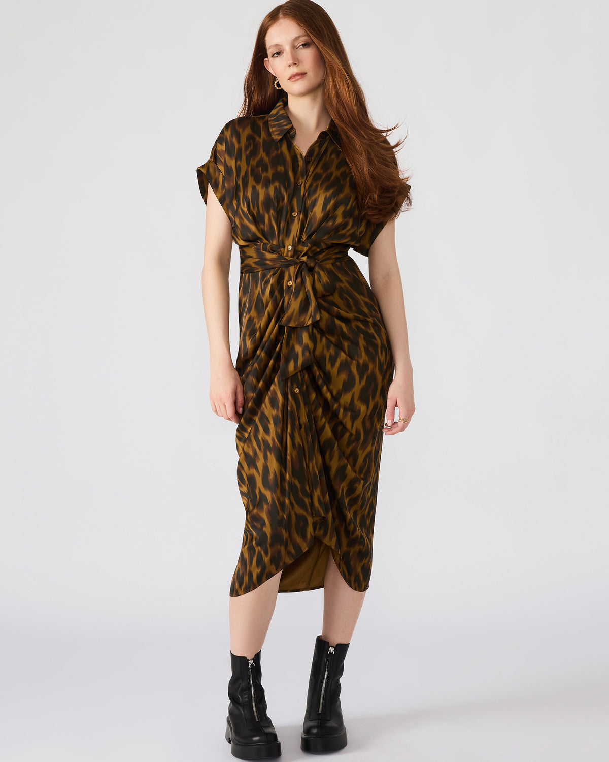 TORI Leopard Button Up Collared Midi Dress