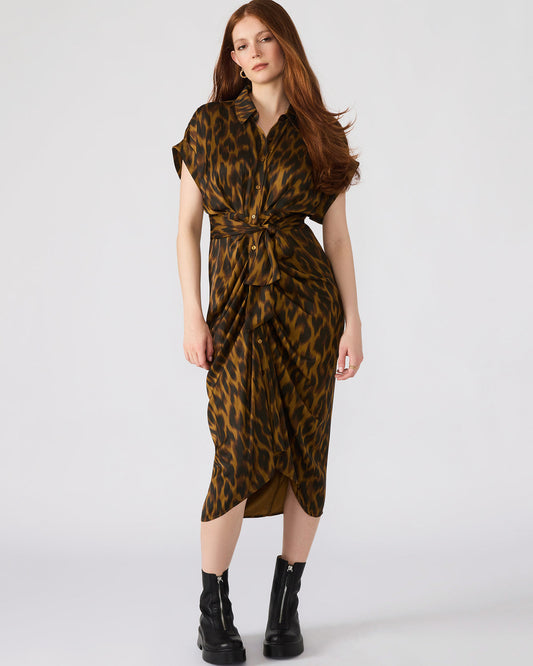 TORI Leopard Button Up Collared Midi Dress