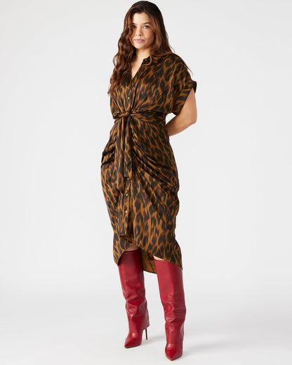 TORI Leopard Button Up Collared Midi Dress