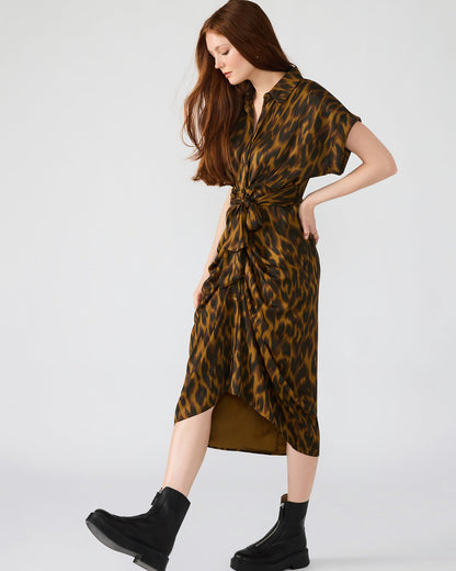 TORI Leopard Button Up Collared Midi Dress