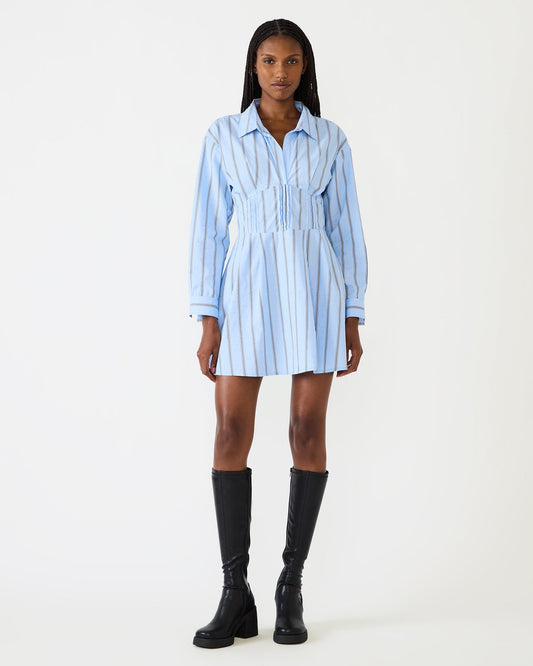 ARIANY Estate Blue Long-Sleeved Collared Neckline Women's Dress