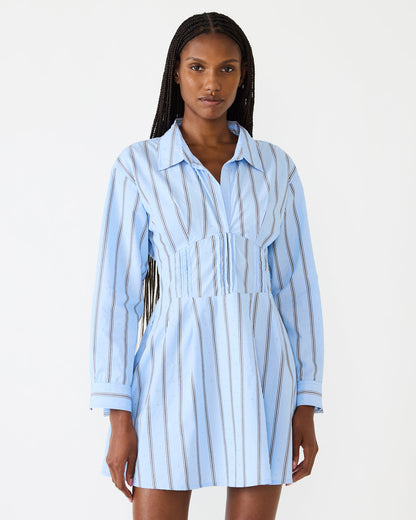 ARIANY Estate Blue Long-Sleeved Collared Neckline Women's Dress