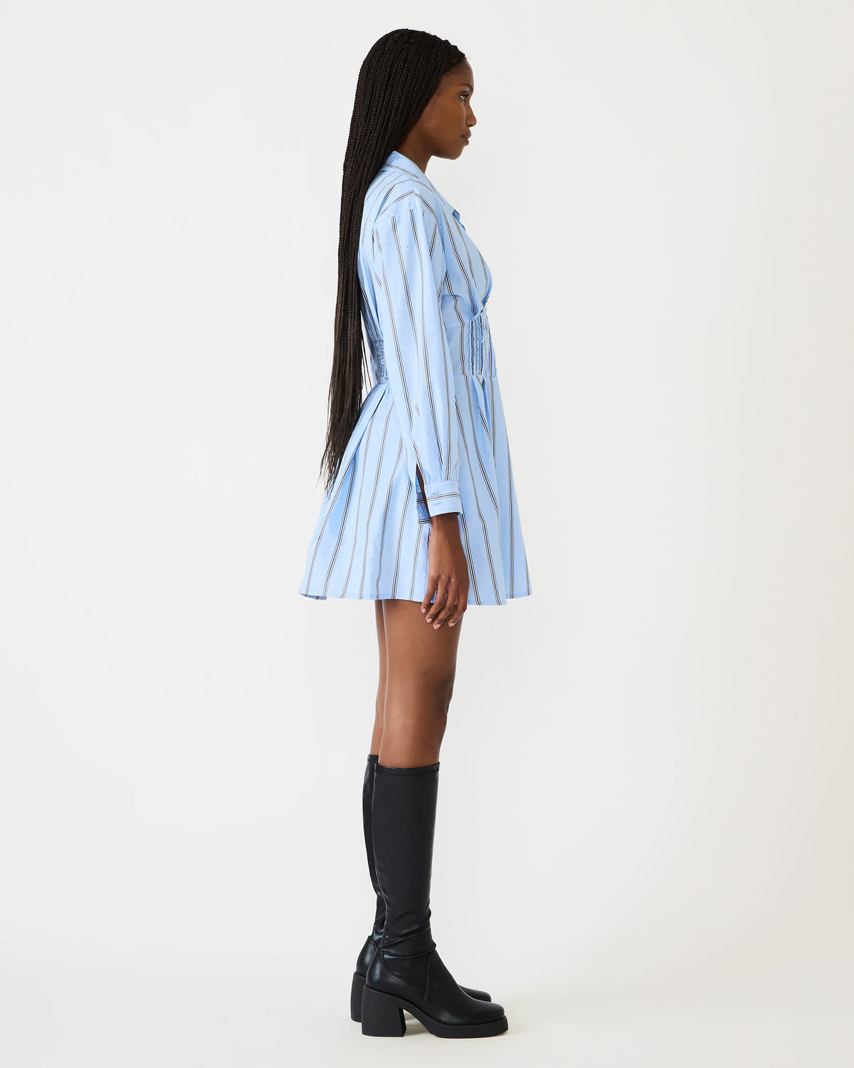 ARIANY Estate Blue Long-Sleeved Collared Neckline Women's Dress
