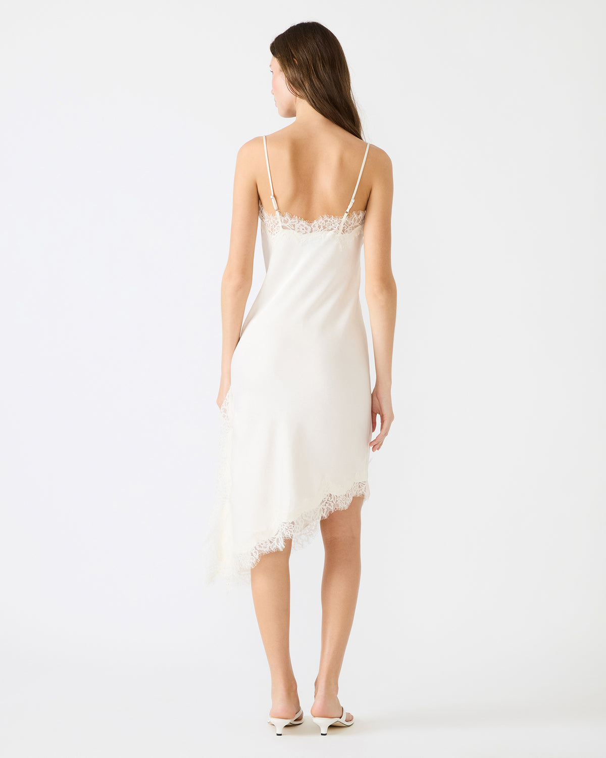 DANNA Cream Asymmetrical Lace Trim Women's Midi Dress