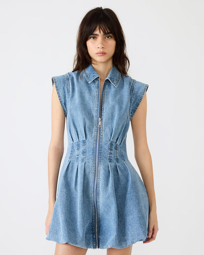 DYANNE Forever Blue Women's Zip-Front Bubble-Hem Dress