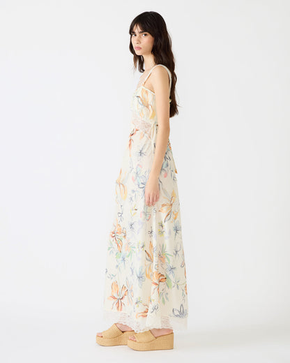 ALEXUS Vintage Ivory Flowy Lace Trim Flowy Women's Maxi Dress