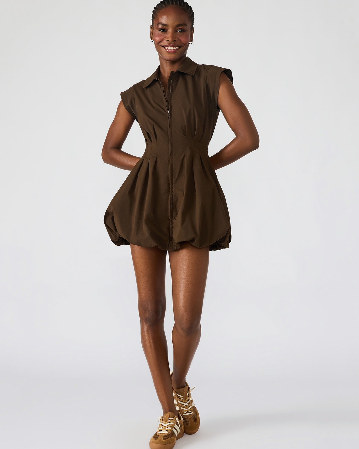 DYANNE Dark Espresso Women's Zip-Front Bubble-Hem Dress