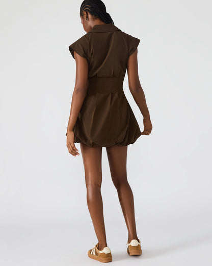 DYANNE Dark Espresso Women's Zip-Front Bubble-Hem Dress