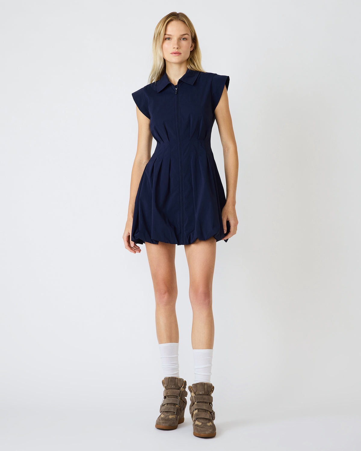 DYANNE Marine Women's Zip-Front Bubble-Hem Dress