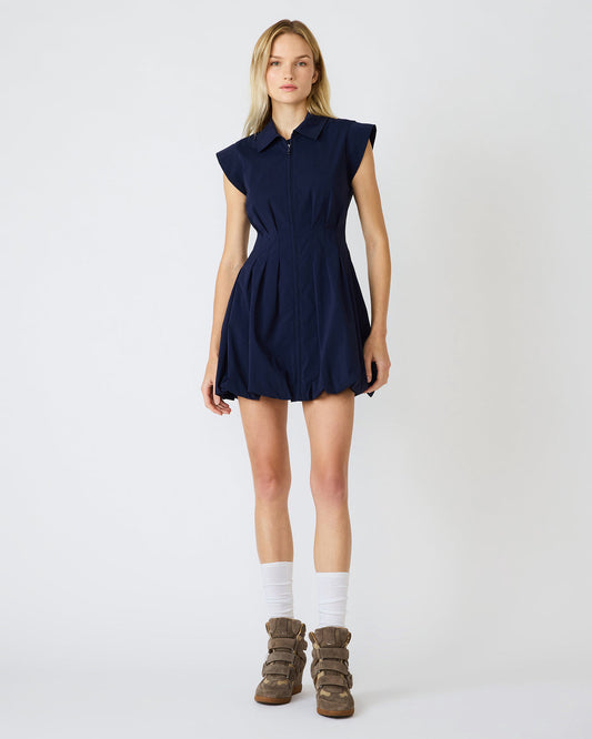 DYANNE Marine Women's Zip-Front Bubble-Hem Dress