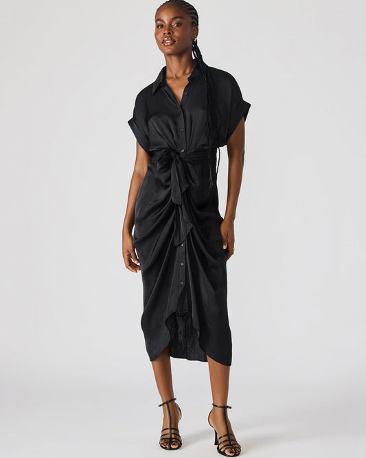 TORI Black Button Up Collared Midi Dress