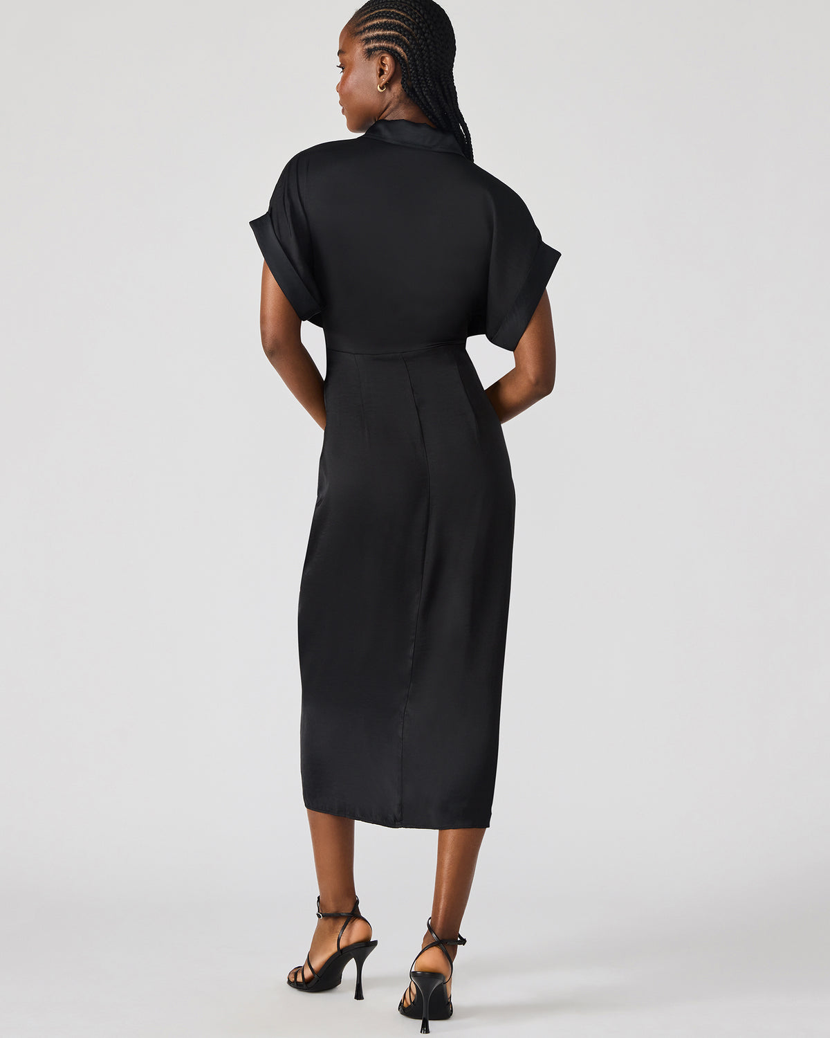 TORI Black Button Up Collared Midi Dress