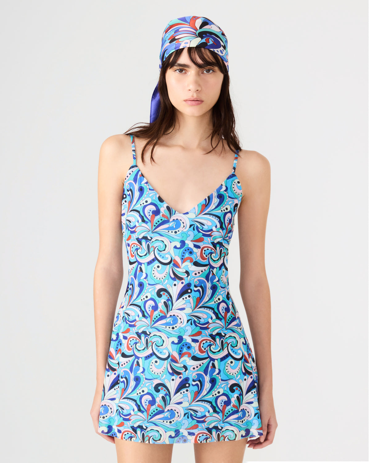 SHEILA Teal Paisley Sleeveless V-Neckline Printed Slip Mini Women's Dress