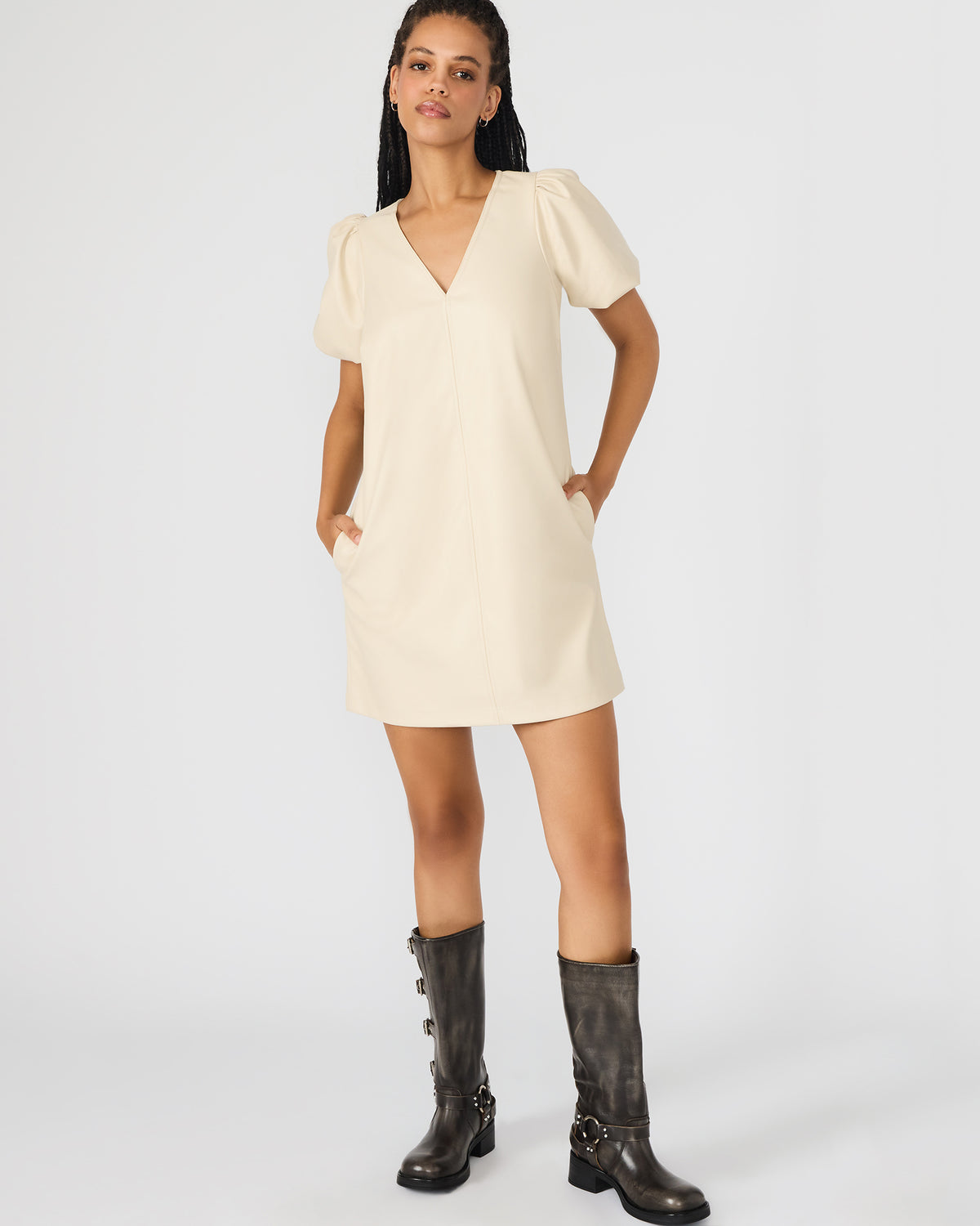 TILLY Bone Short-Sleeved Faux Leather Women's Dress
