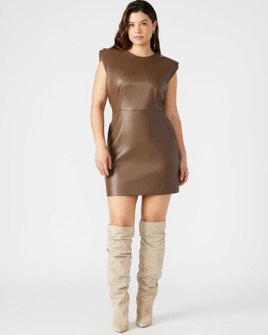 BELEN Brown Women's Shoulder Pad Mini Dress