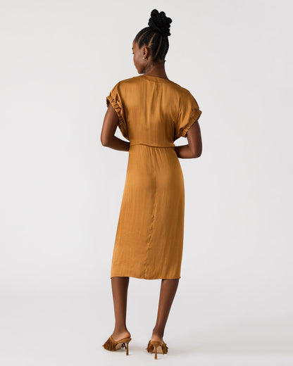 BRUNO Caramel Women's Button-Up Short-Sleeved Midi Dress