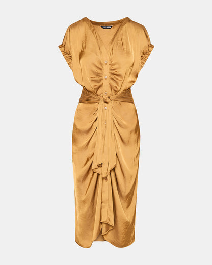 BRUNO Caramel Women's Button-Up Short-Sleeved Midi Dress