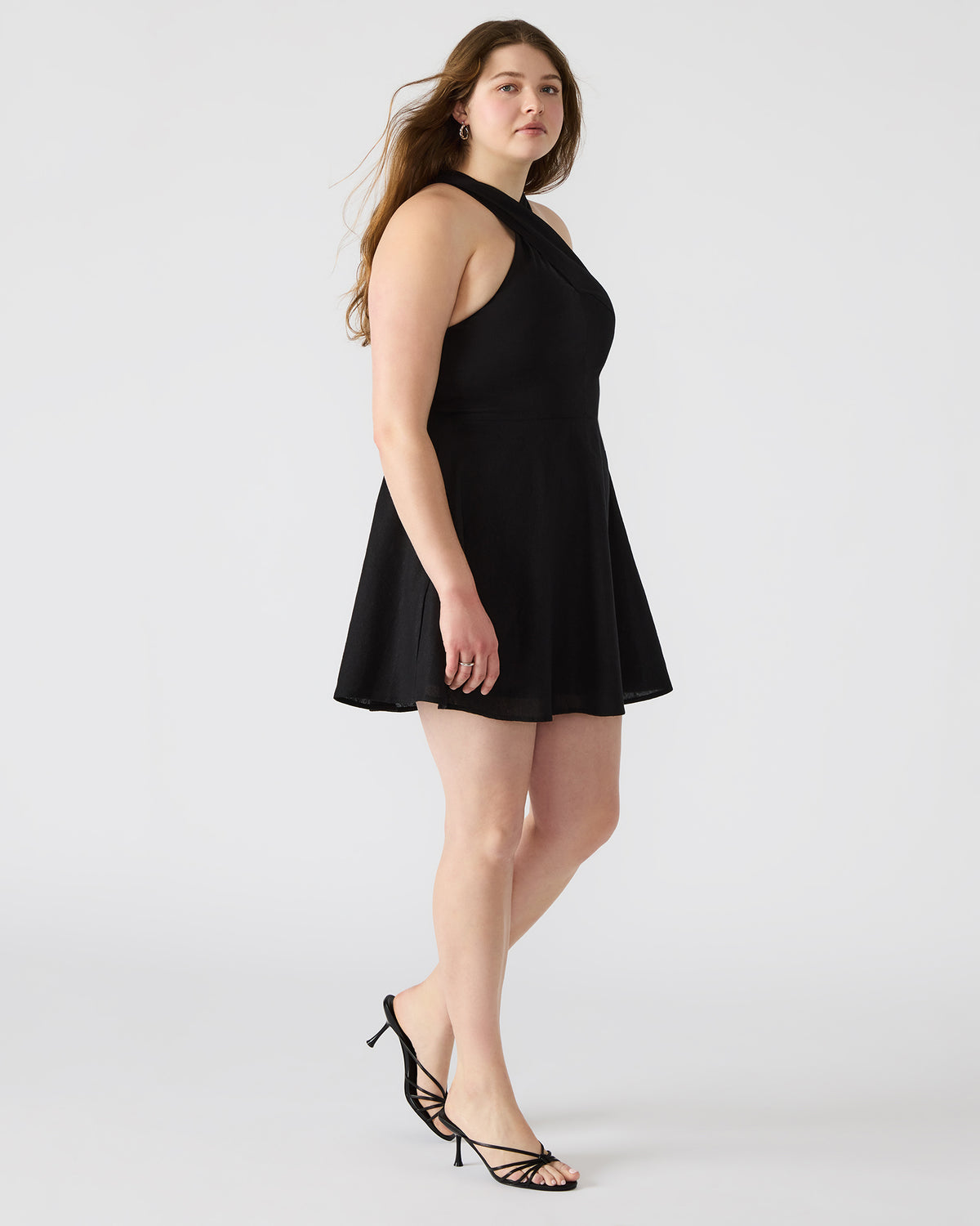 KOSTA Black Women's Mini Halter Cross-Neck Dress