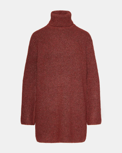 ABBIE Sweater Dress Rust | Mini Turtleneck Flared Sleeve Dress