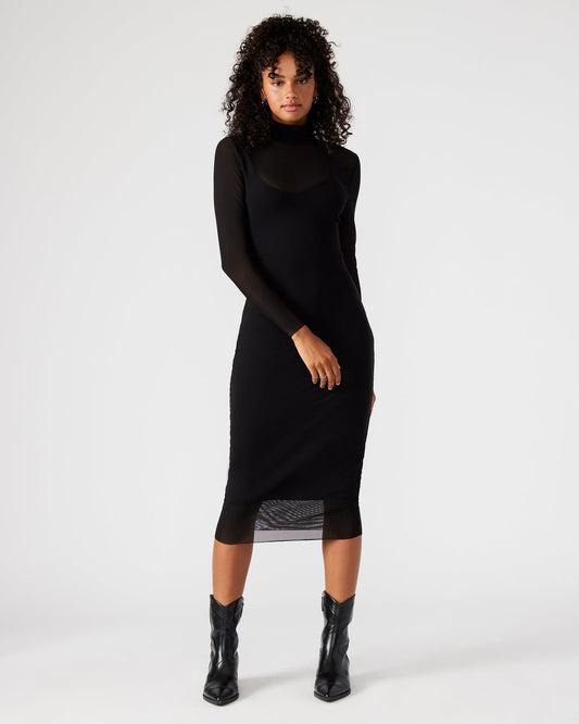 VIVIENNE Black Women's Mock Neck Midi Dress