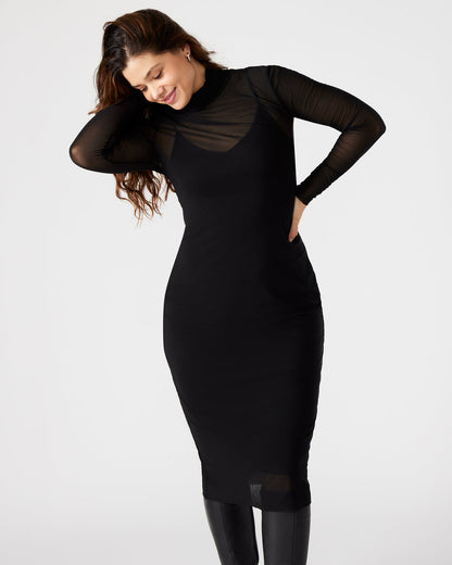 VIVIENNE Black Women's Mock Neck Midi Dress