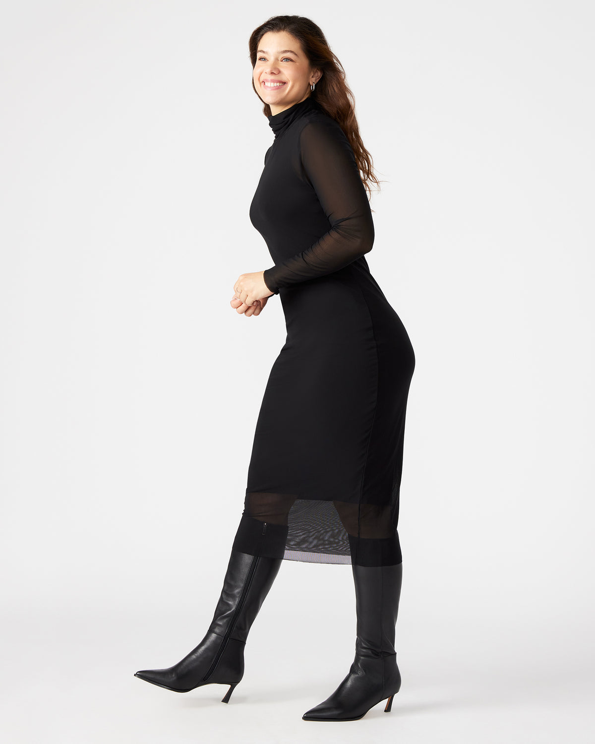 VIVIENNE Black Women's Mock Neck Midi Dress
