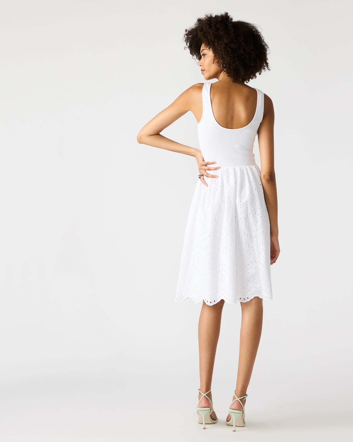 JULIAN White Women's Eyelet Sleeveless Midi Dress