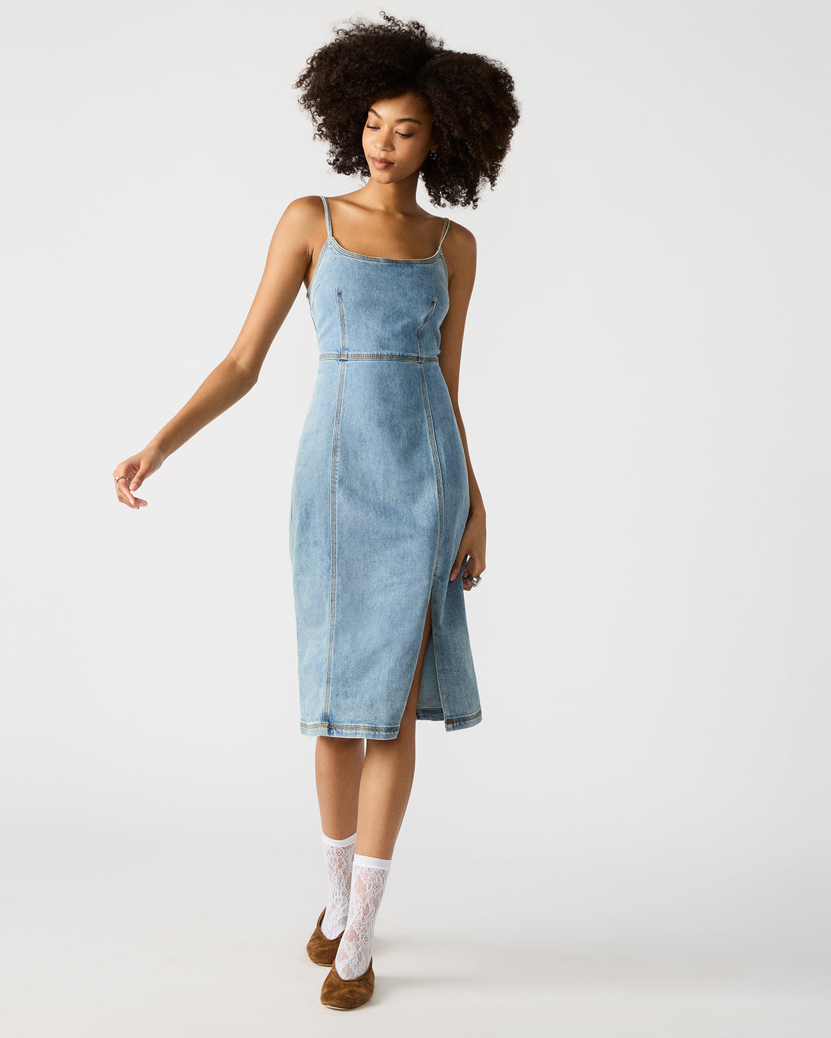 GISELLE Denim Midi Women's Dress with Slit