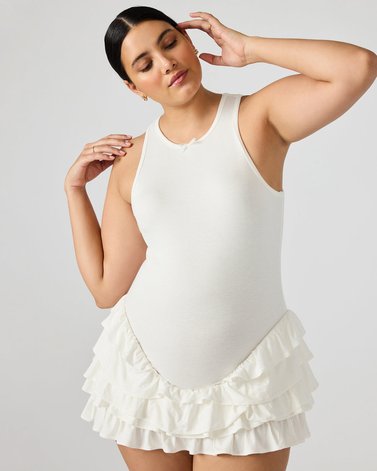 CLEA White Ruffled Mini Women's Dress