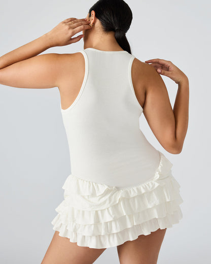 CLEA White Ruffled Mini Women's Dress