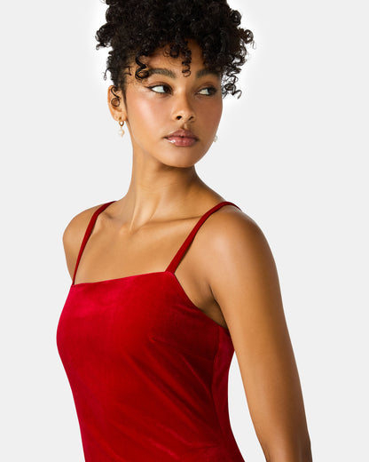 GIOVANNA Red Velvet Bubble Skirt Sleeveless Mini Women's Dress