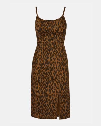 GISELLE Leopard Women's Midi Women's Dress with Slit