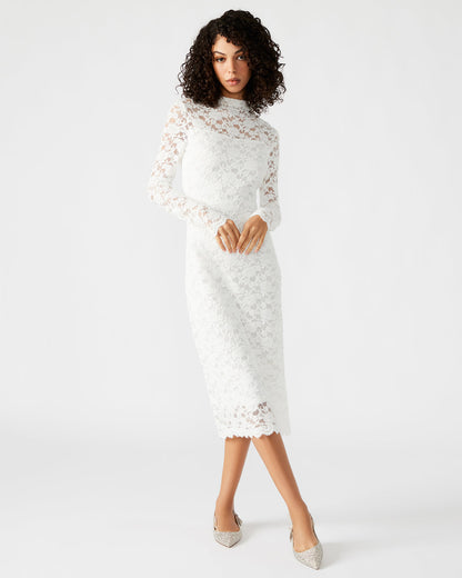 VIVIENNE Ivory Lace Women's Mock Neck Midi Dress