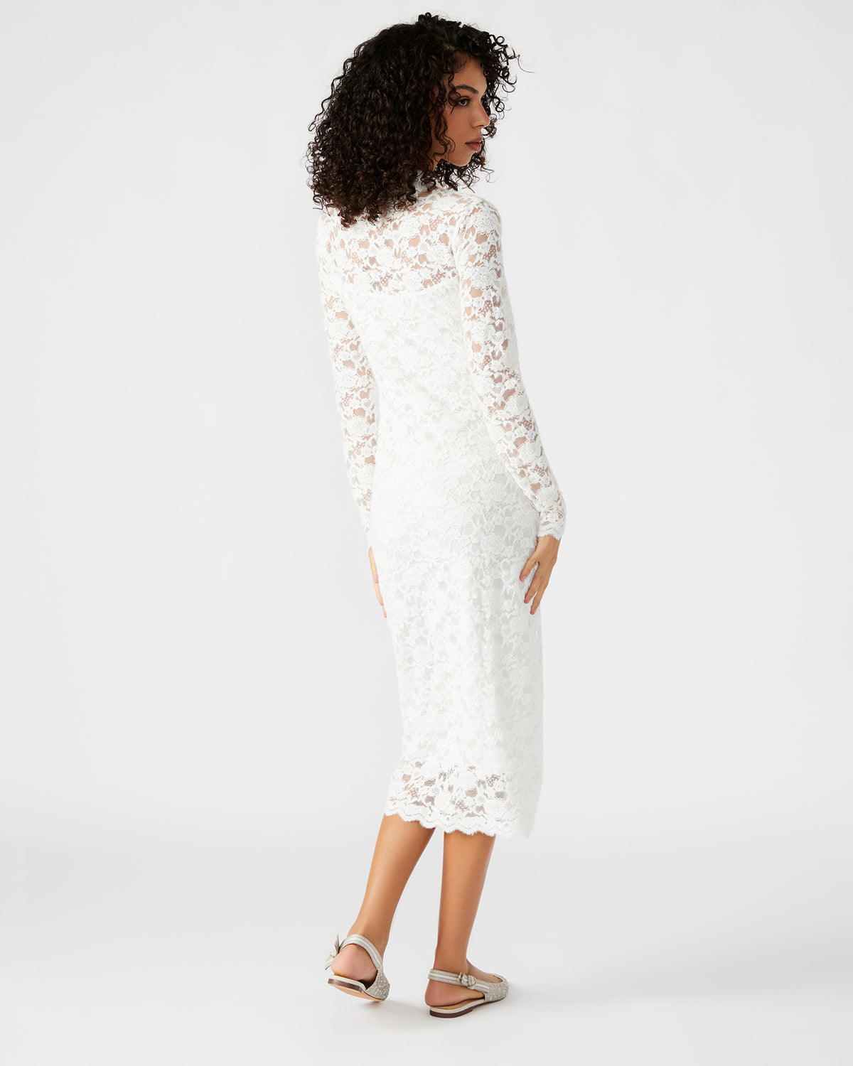 VIVIENNE Ivory Lace Women's Mock Neck Midi Dress