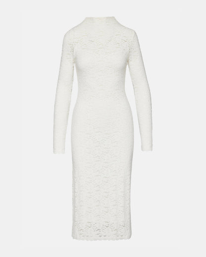VIVIENNE Ivory Lace Women's Mock Neck Midi Dress