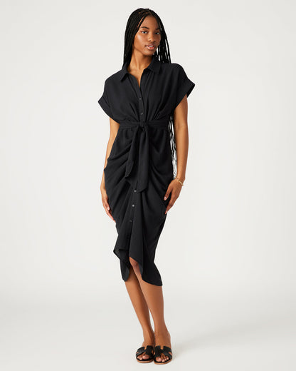 TORI Black Knit Button Up Collared Midi Dress