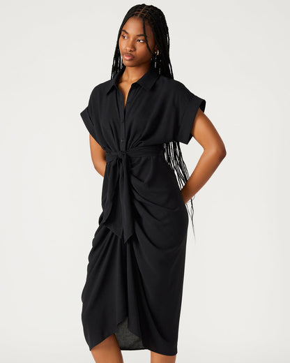 TORI Black Knit Button Up Collared Midi Dress