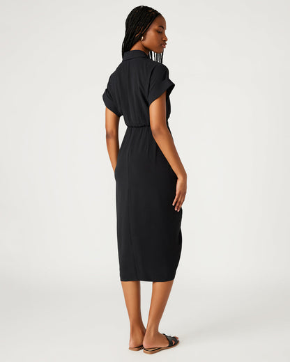 TORI Black Knit Button Up Collared Midi Dress