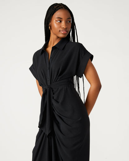 TORI Black Knit Button Up Collared Midi Dress