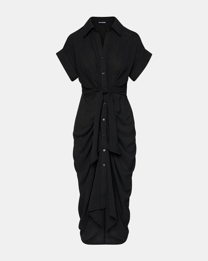TORI Black Knit Button Up Collared Midi Dress
